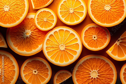 Orange fruit food pattern, top view. Generative AI