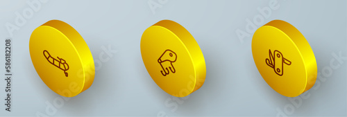 Set Isometric line Inflatable boat with motor, Fishing lure and Swiss army knife icon. Vector