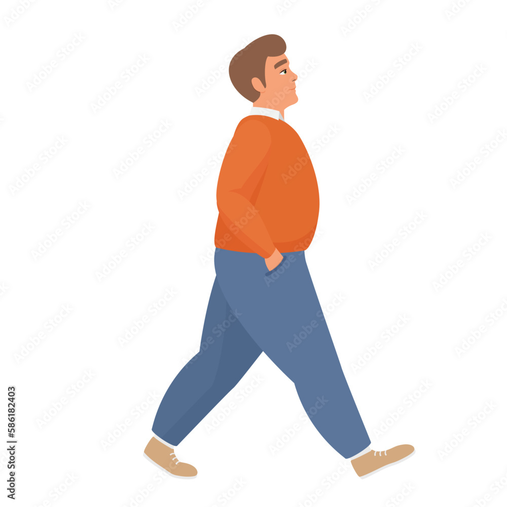Walking Fat Boy Chubby Man Going For A Walk Obese People Vector walking-fat-boy-chubby-man-going-for-a-walk-obese-people-vector