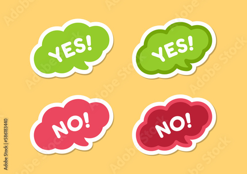 Yes and no chat speech bubble icon set. Cute black text lettering vector illustration.