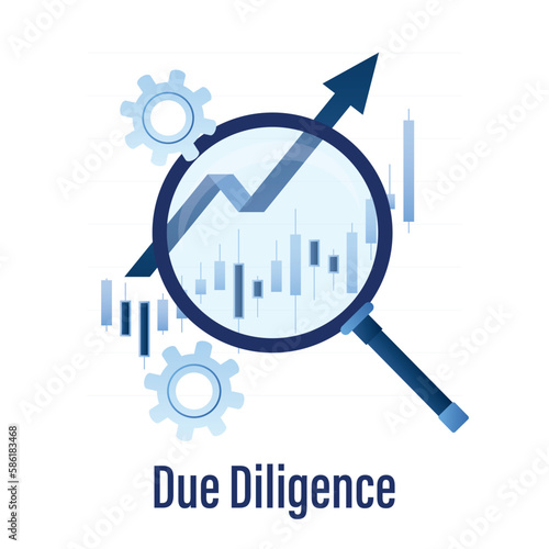 Due Diligence icon or logo. Business graph data analysis. Template for web or banner. Trendy blue color style. Isolated on white background