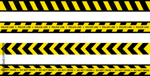 Set of black and yellow warning tapes isolated on white background. Vector illustration.