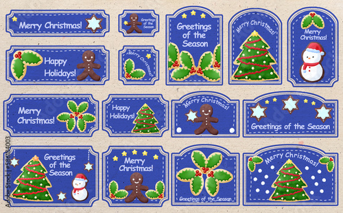 クリスマス☆イラスト素材 クリスマスのアイシングクッキーセット ブルーフレーム 色違い・差分有