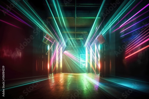 Abstract background photo scenario with multiple colors laser neon effects Generative AI Illustration
