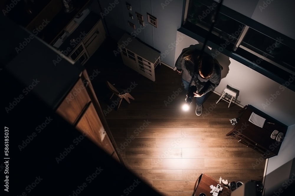 a housebreaking concept with an intruder sneaking into a house at night