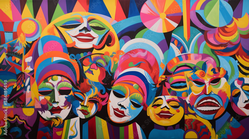 Fancy festival mask wearing people abstract art generative ai