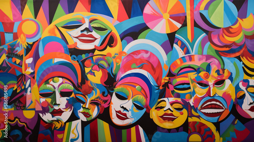 Fancy festival mask wearing people abstract art generative ai