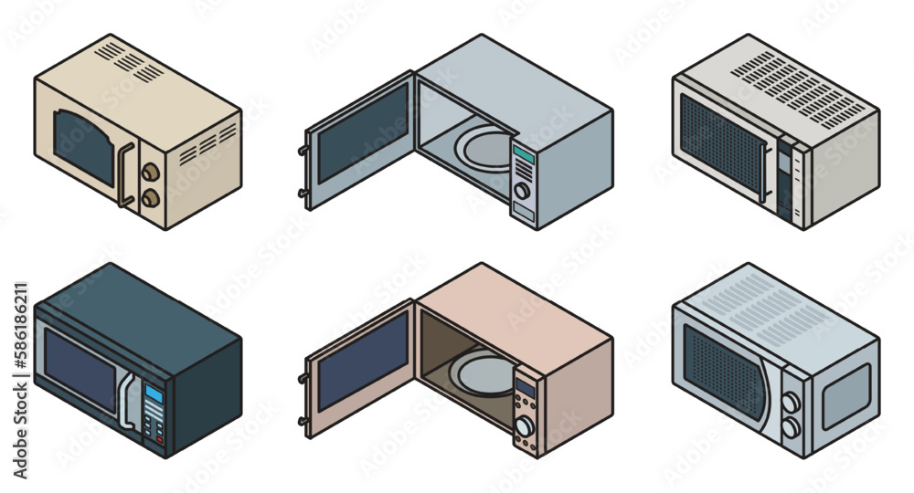 Microwave vector isometric set icon. Vector illustration kitchen oven on white background . Isolated isometric set icon microwave.
