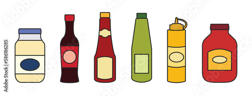 Sauce of bottle vector illustration isolated on white background .Color set icon sauce for bbq . Bottle seasoning color set .