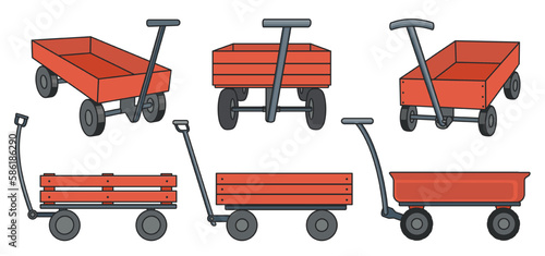 Garden cart color vector illustration on white background. Farm wheelbarrow set icon.Vector illustration set icon equipment of garden cart.