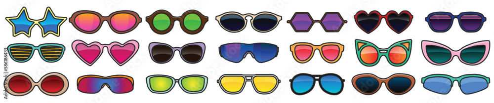 Sunglass isolated color set icon. Vector illustration summer glasses on white background. Vector color set icon sunglass .