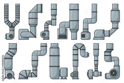 Ventilation pipe color vector set icon. Isolated color set icon ventilation pipe. Vector illustration air system on white background.