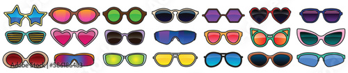 Sunglass isolated color set icon. Vector illustration summer glasses on white background. Vector color set icon sunglass .