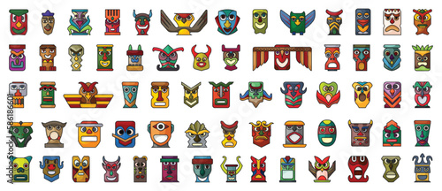 Native totem vector color set icon.Vector illustration animal mask on white background.Isolated set icon native totem.
