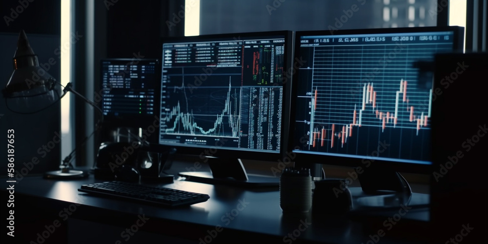 Monitors in the control center. Data analytics.AI generated Monitors in the control center. Data analytics.AI generated