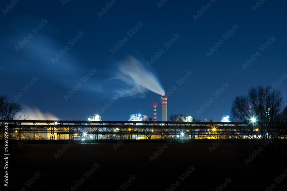 modern european oil rafinery at night, Slovakia