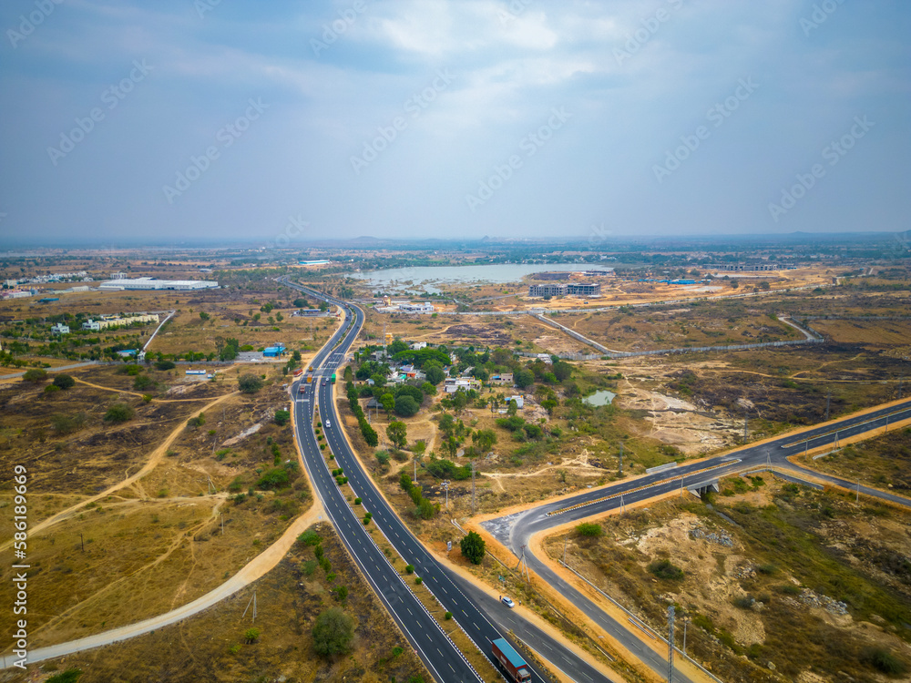 Aerial View | 4k | Drone | 60 FPS - Aerial view of a 4 lane Indian Highway-Expressway