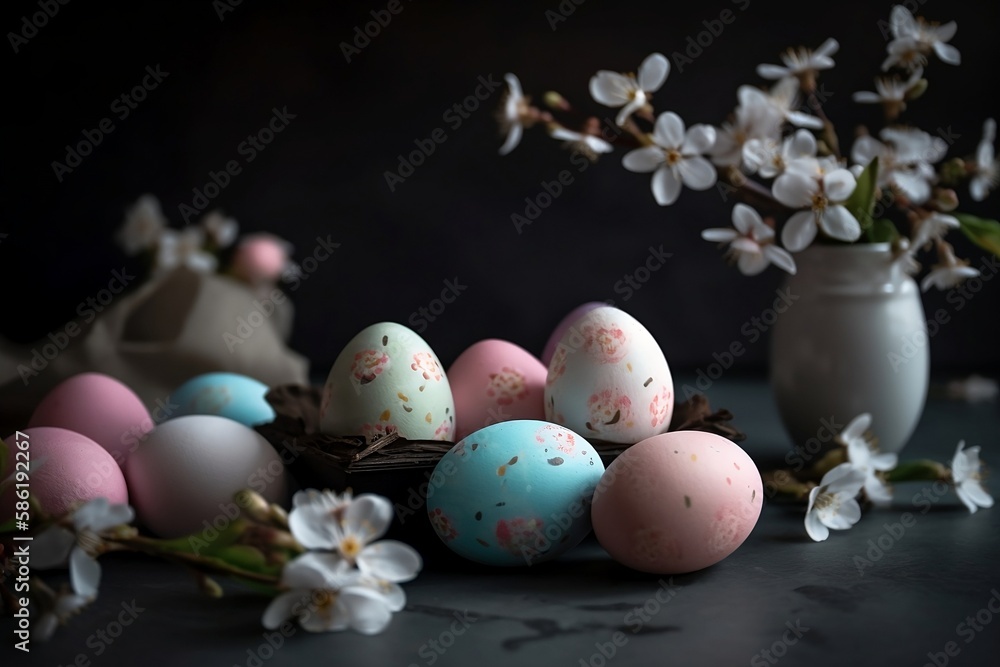 Easter eggs and flowers, dark mode Easter eggs and flowers, dark mode