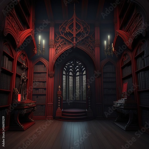 Dark library. AI generated