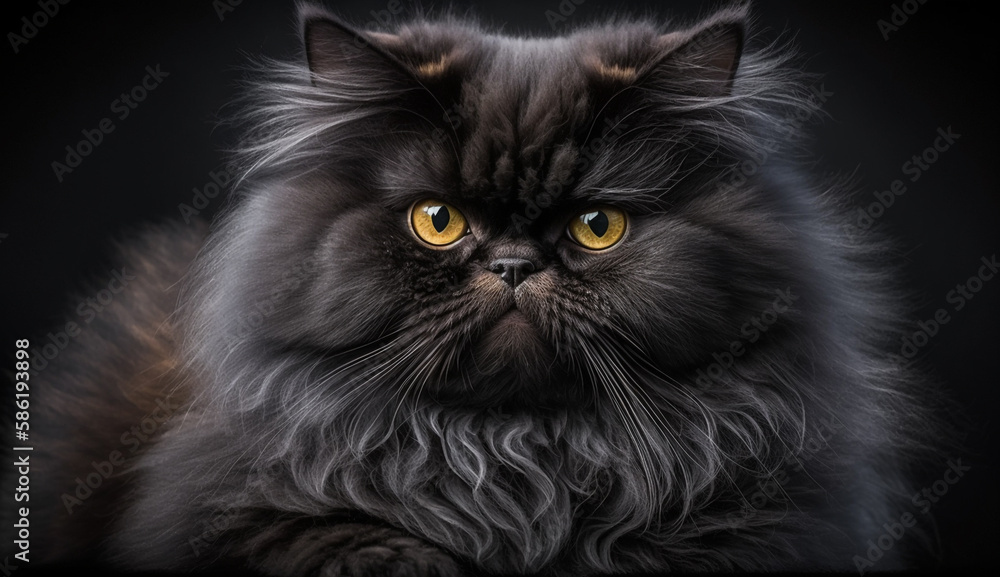 Black persian cat look yellow eyes front view portrait with Generative AI
