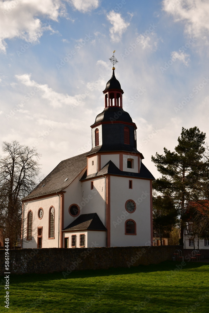 German village Gundernhausen Daytime clouds church