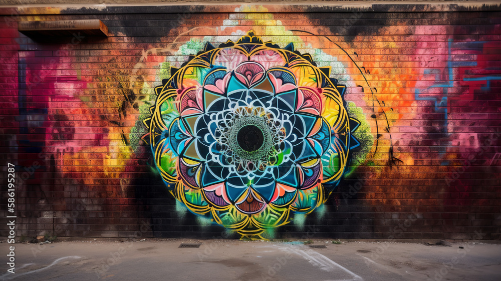 Mandala graffiti on a grunge wall, Wallpaper, Background, Generative AI