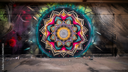 Mandala graffiti on a grunge wall, Wallpaper, Background, Generative AI