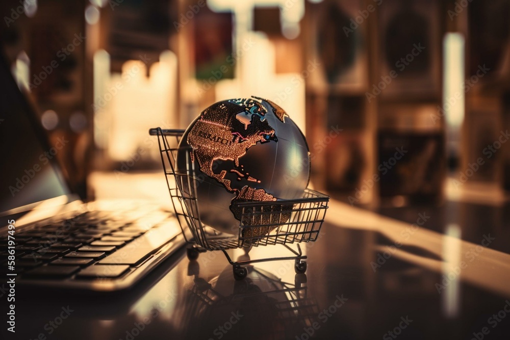 Global internet online shopping fun and happy design, buying and selling online through e-commerce marketplaces using Buy Now Pay Later, BNPL payment option. Generative AI - obrazy, fototapety, plakaty 
