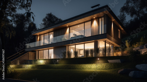 Modern house. Illustration AI Generative.