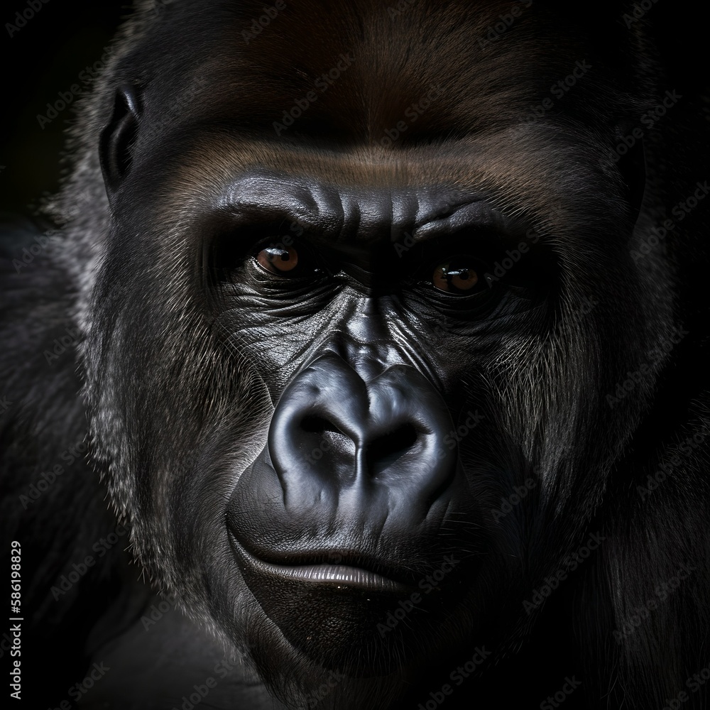 Gorilla face , mammal animal eyes - Generative AI Gorilla face , mammal animal eyes - Generative AI