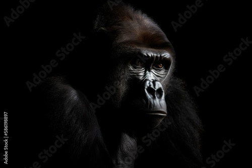 Gorilla on with black background - Generative AI