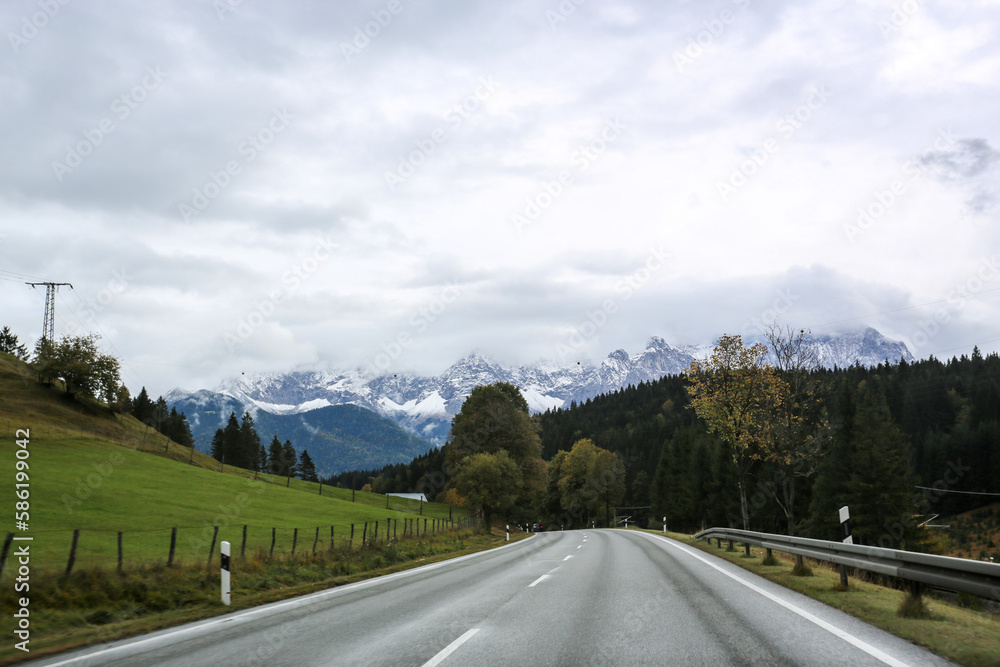 Naklejka premium Neighborhood of Garmisch Partenkirchen. View of the Zugspitze 