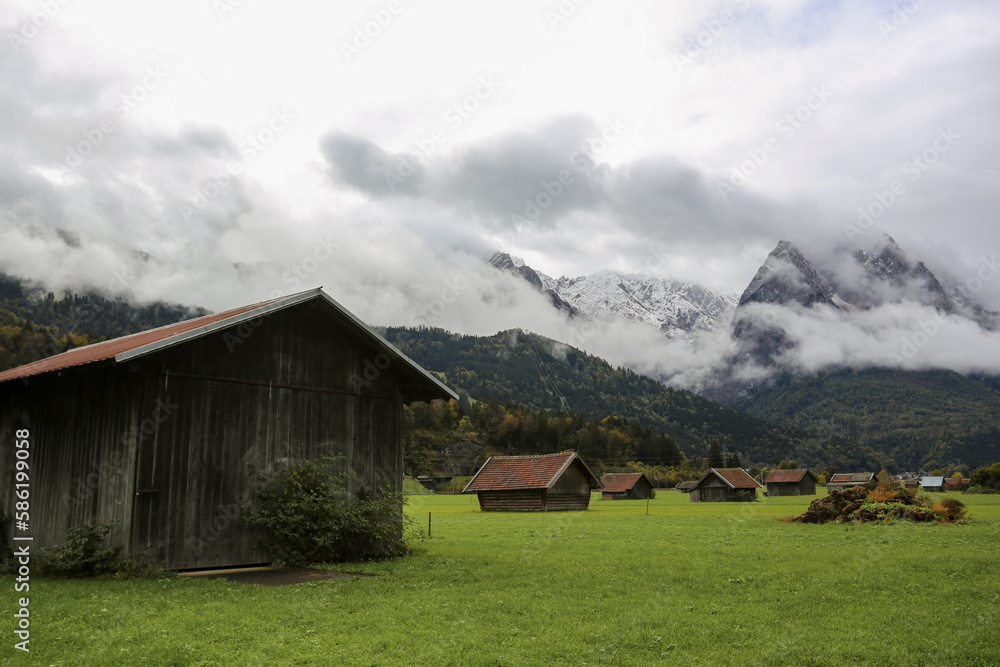 Neighborhood of Garmisch Partenkirchen. View of the Zugspitze 