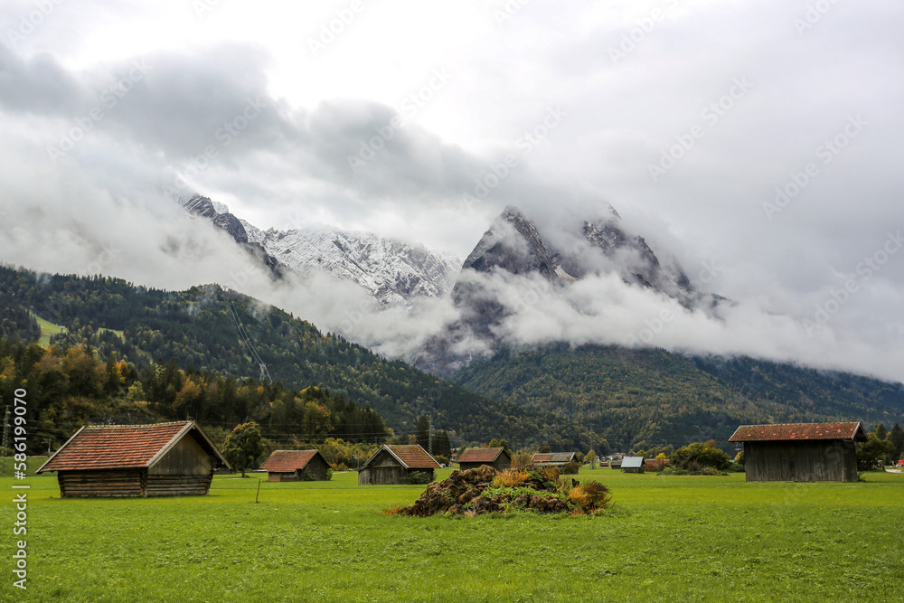 Neighborhood of Garmisch Partenkirchen. View of the Zugspitze 