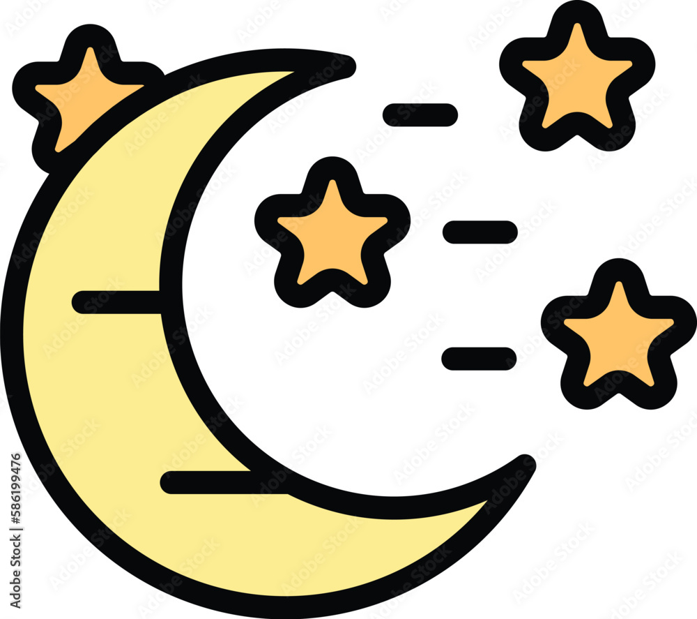 Moon stars icon. Outline Moon stars vector icon for web design isolated on white background color flat Moon stars icon. Outline Moon stars vector icon for web design isolated on white background color flat