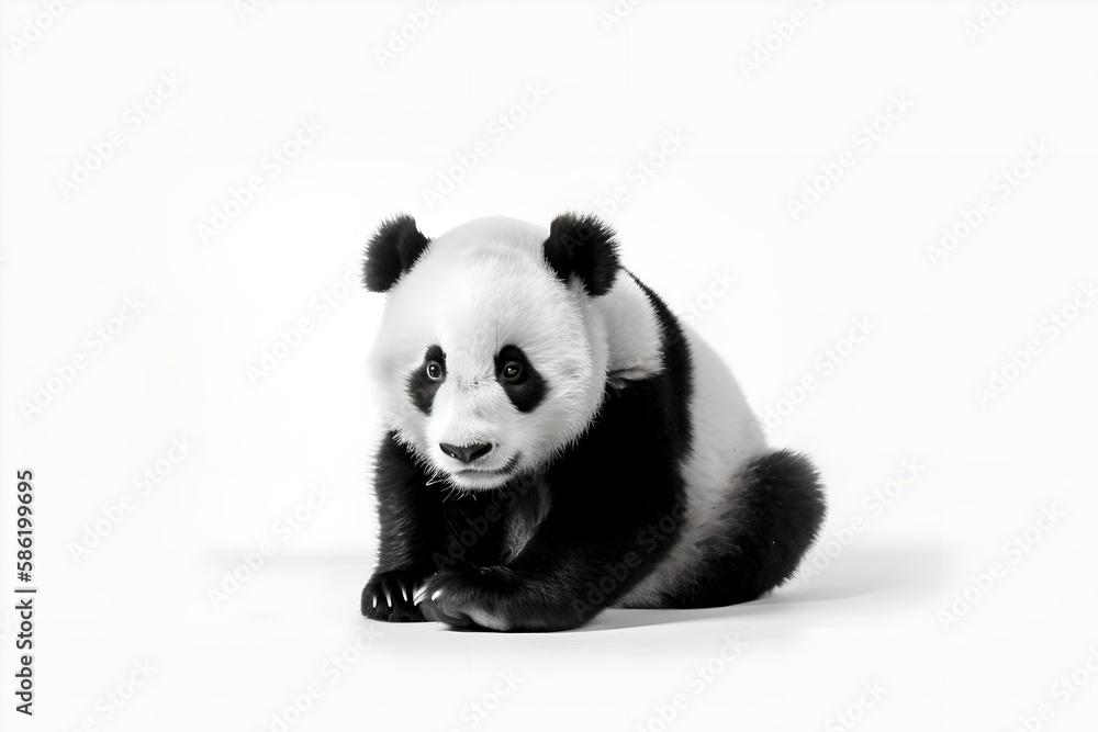 Naklejka premium Little panda in front of a white background - generative AI