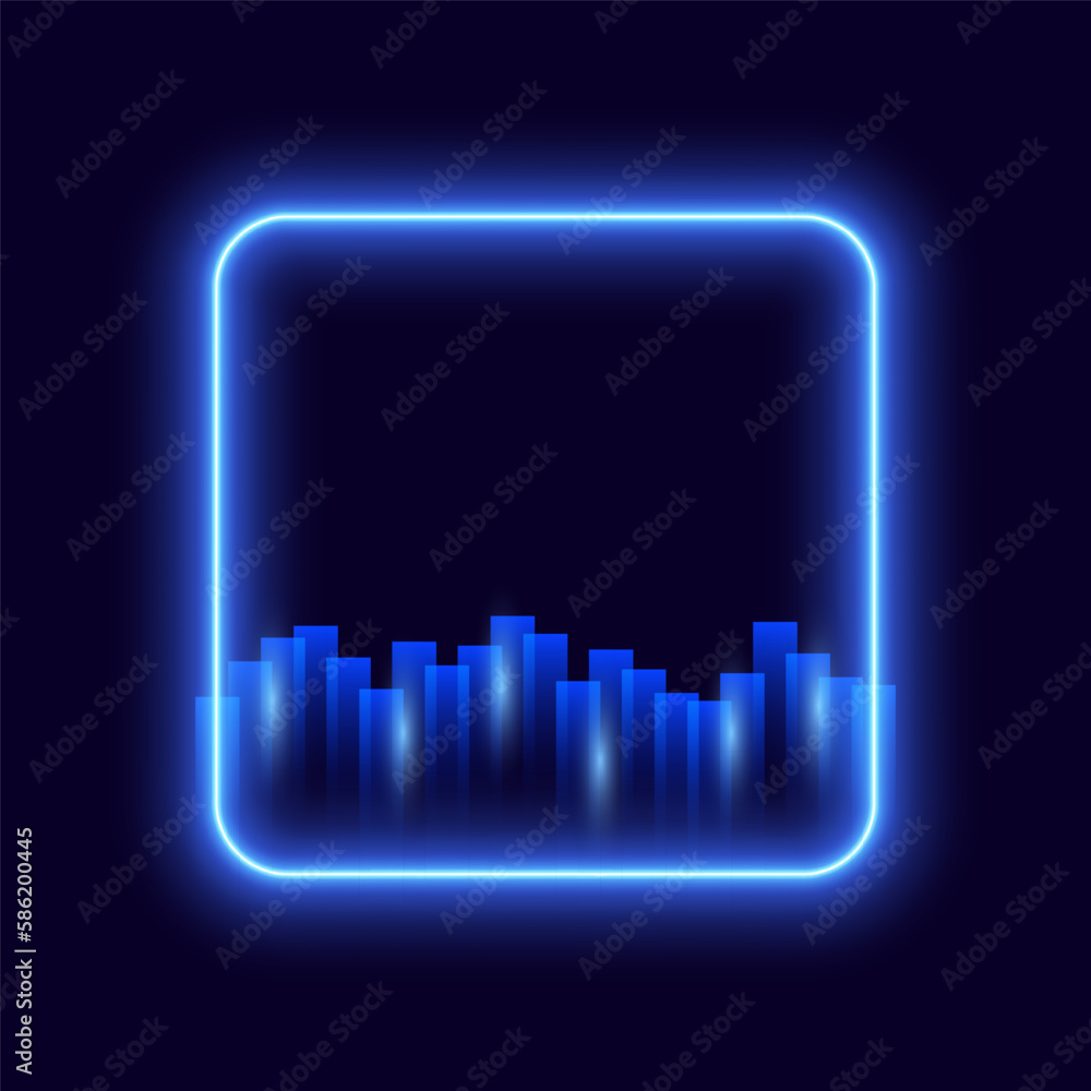 Neon blue square frame with transparent rectangle shapes decoration, vector illustration.