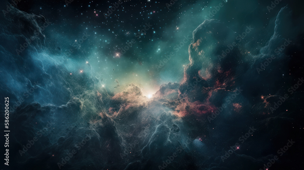 Magic color galaxy space background. Illustration AI Generative.