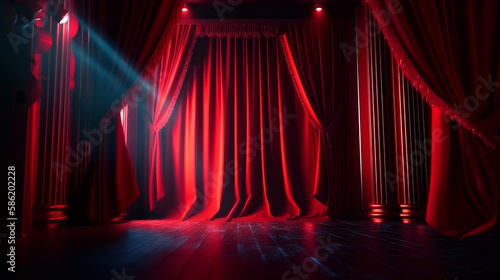 Red Theatre Curtain. Illustration AI Generative.