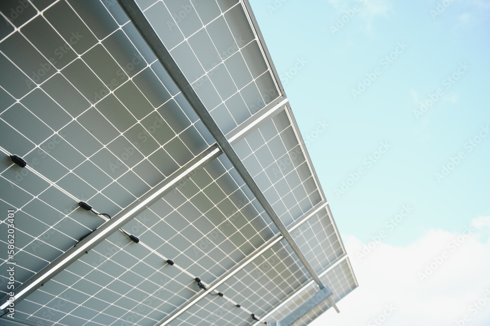 Obraz premium Power solar panels ,alternative clean green energy concept. Environmental protection