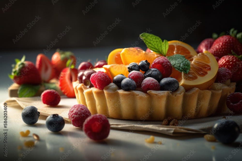 Fresh fruits on table with light from window abstract background. Food and healthy concept. Generative ai Fresh fruits on table with light from window abstract background. Food and healthy concept. Generative ai