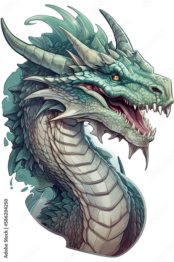 Naklejka premium Dragon illustration, detailed t-shirt design. Generative ai