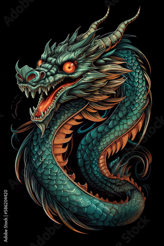 Dragon illustration, detailed t-shirt design. Generative ai