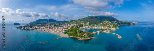 Aerial view of Porto d'Ischia town at Ischia island, Italy