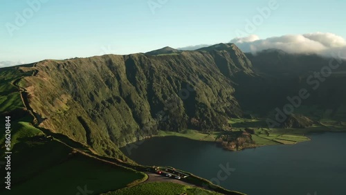 Aerial view of sete citades lake in Azores Sao Miguel island photo