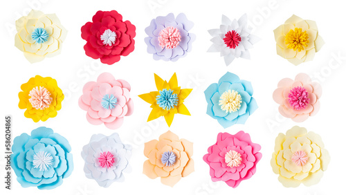 Fototapeta Naklejka Na Ścianę i Meble -  Paper craft flowers design elements cut out on transparent background