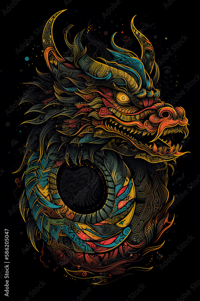 Dragon illustration, detailed t-shirt design. Generative ai