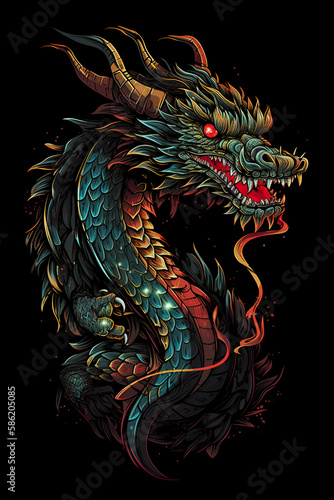 Dragon illustration  detailed t-shirt design. Generative ai