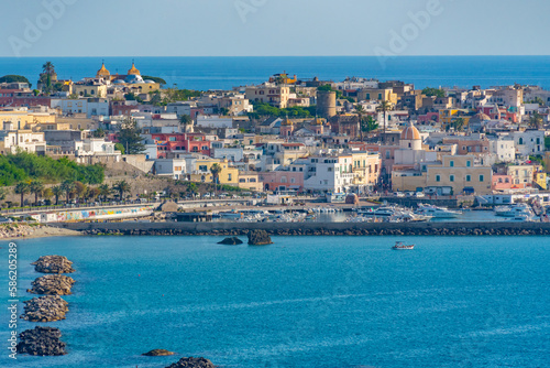 Panorama view of Italian city Forio at Ischia island