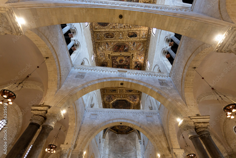 BARI, ITALY, JULY 9, 2023 - Inner of Basilica Saint Nicholas in Bari, Apulia, Italy